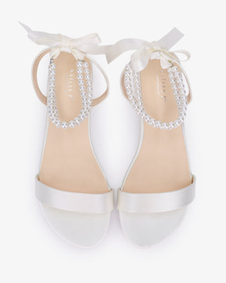 Satin Wedding Flat Sandal with Double Pearls StrapWomen Shoes