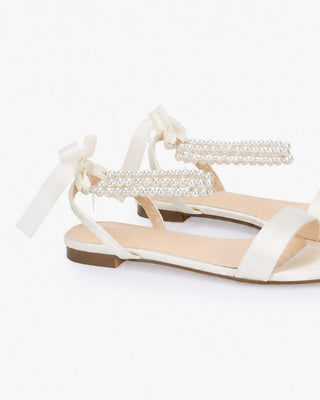 Satin Wedding Flat Sandal with Double Pearls StrapWomen Shoes