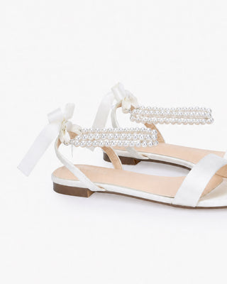 Satin Wedding Flat Sandal with Double Pearls StrapWomen Shoes