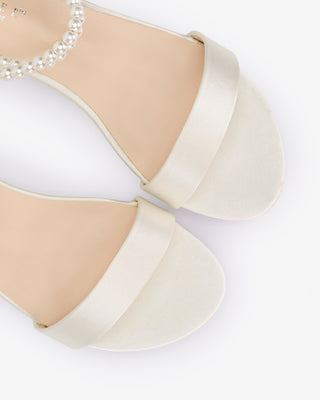 Satin Wedding Flat Sandal with Double Pearls StrapWomen Shoes