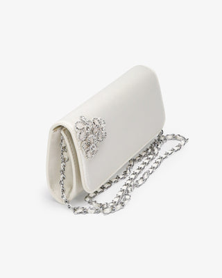 Ivory Satin Wedding Clutch with 3 Rhinestones Chassia Flowers