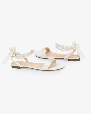 Satin Wedding Flat Sandal with Double Pearls StrapWomen Shoes