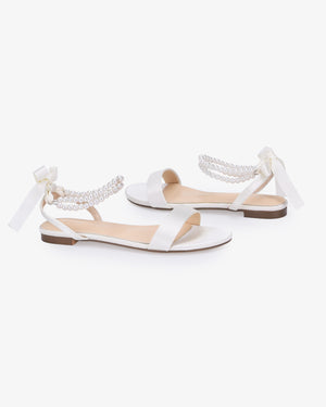 Satin Wedding Flat Sandal with Double Pearls Strap
