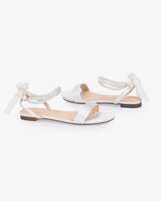 Satin Wedding Flat Sandal with Double Pearls StrapWomen Shoes