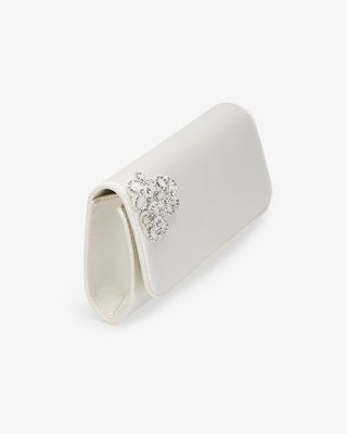 Ivory Satin Wedding Clutch with 3 Rhinestones Chassia Flowers