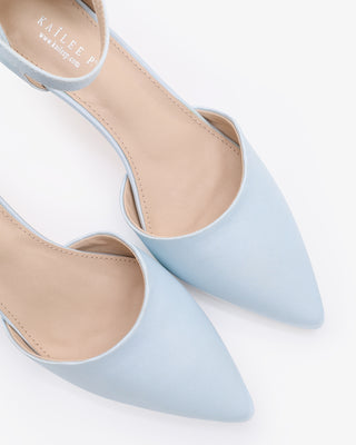 Light Blue Satin Pointy Toe Kitten Low Heel Wedding Shoes
