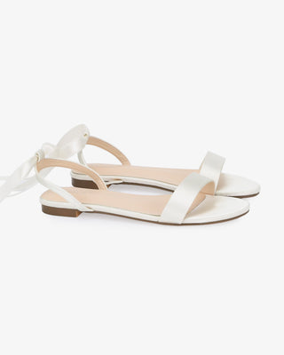 Ivory Girls Satin Flat Sandal with Ballerina Lace Up