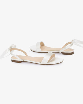 Ivory Girls Satin Flat Sandal with Ballerina Lace Up