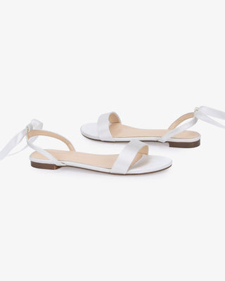 White Girls Satin Flat Sandal with Ballerina Lace Up
