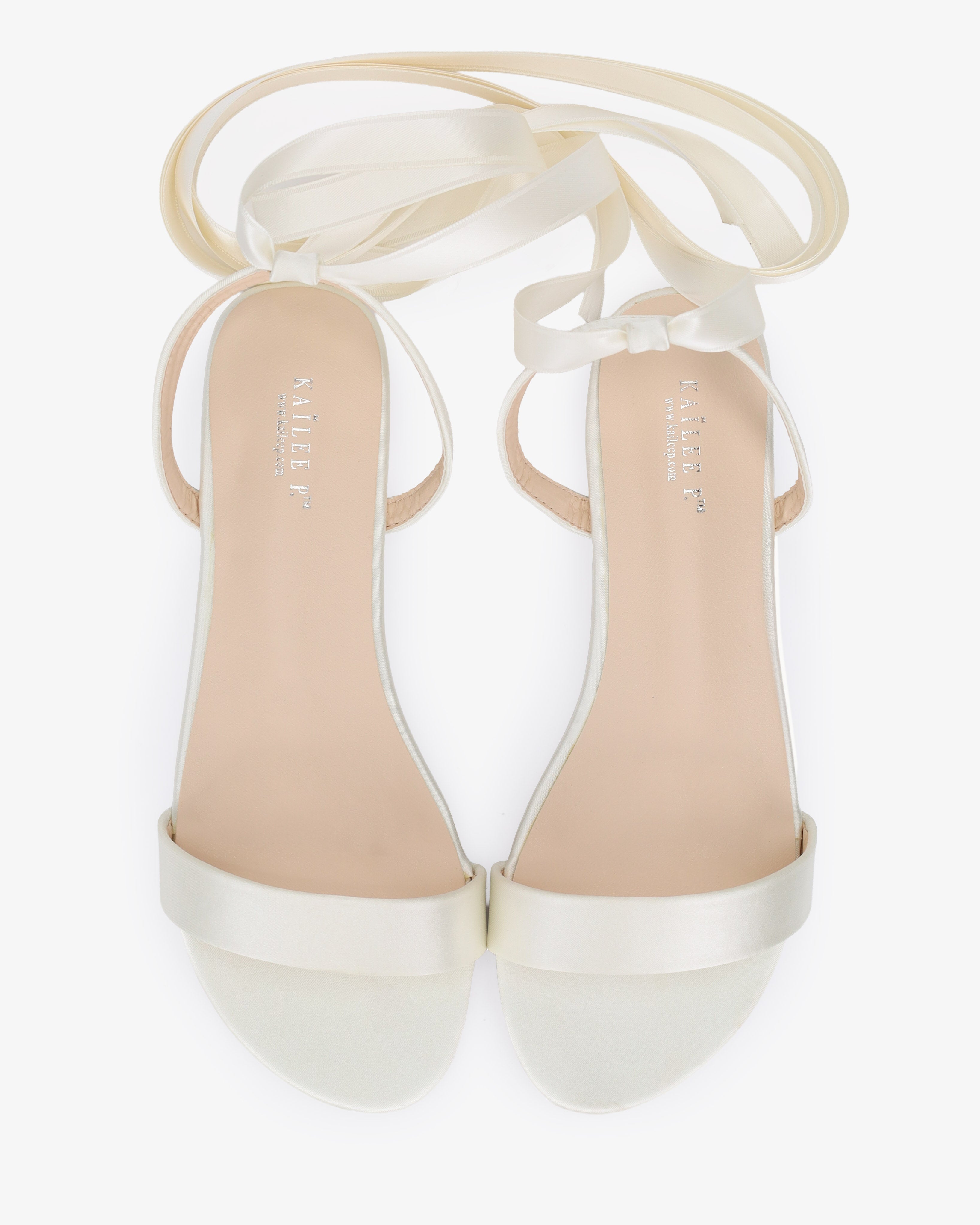 Ivory Satin Girls Flat Sandal with Ballerina Lace Up