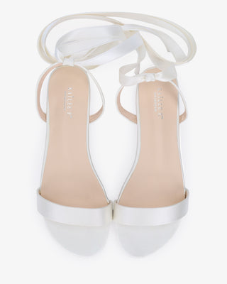 White Girls Satin Flat Sandal with Ballerina Lace Up