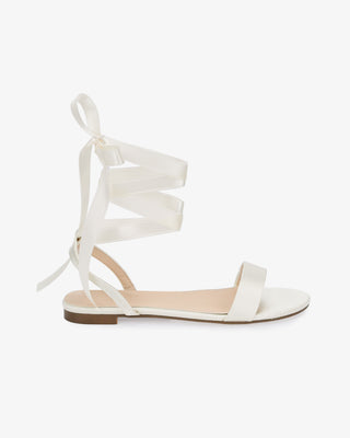 Ivory Girls Satin Flat Sandal with Ballerina Lace Up