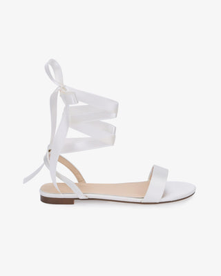 White Girls Satin Flat Sandal with Ballerina Lace Up