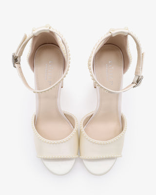 Satin Block Heel Wedding Sandals with Mini PearlsWomen Shoes