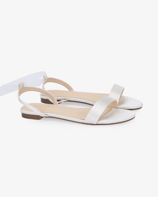White Girls Satin Flat Sandal with Wrapped Satin Tie, Flower Girls Shoes
