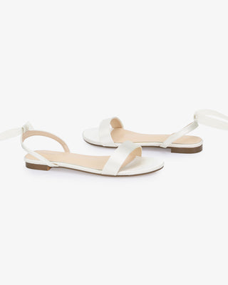Ivory Girls Satin Flat Sandal with Wrapped Sheer Tie, Flower Girls Shoes