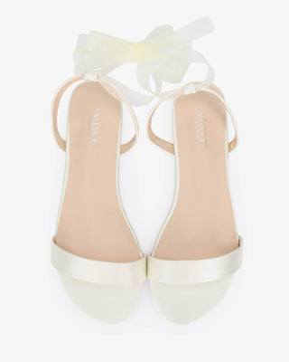 Ivory Girls Satin Flat Sandal with Wrapped Sheer Tie, Flower Girls Shoes