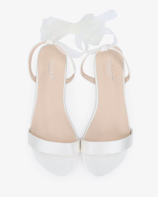 White Girls Satin Flat Sandal with Wrapped Sheer Tie, Flower Girls Shoes