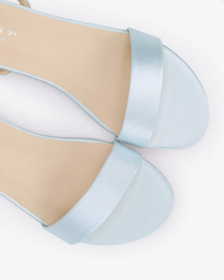 Light Blue Girls Satin Flat Sandal with Wrapped Sheer Tie, Flower Girls Shoes