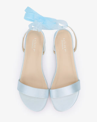 Light Blue Girls Satin Flat Sandal with Wrapped Sheer Tie, Flower Girls Shoes