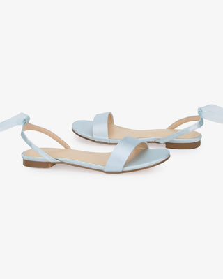Light Blue Girls Satin Flat Sandal with Wrapped Sheer Tie, Flower Girls Shoes