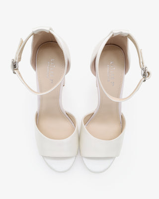 White Satin Block Heel Wedding Sandals