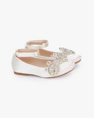 Satin Ballet Flats with Small Rhinestones AppliqueHARPER Small Rhinestones Applique White/Ivory Siblings