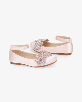 Dusty Pink Satin Ballet Girls Flats with Small Rhinestones Applique