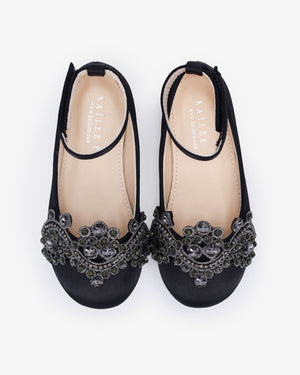 Satin Ballet Flats with Small Rhinestones Applique