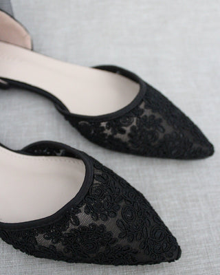 Crochet Lace Pointy Toe Flats with Ankle StrapWomen Shoes