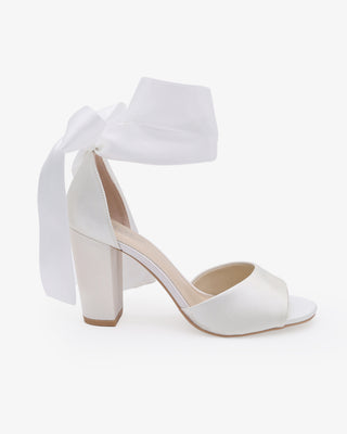 Satin Block Heel Wedding Sandals with Wrapped Ribbon TieWomen Shoes