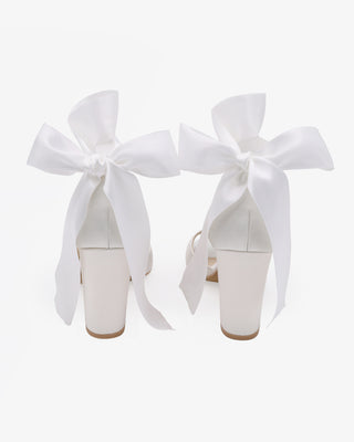 Satin Block Heel Wedding Sandals with Wrapped Ribbon TieWomen Shoes