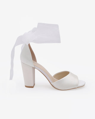 Satin Block Heel Wedding Sandals with Wrapped Ribbon TieWomen Shoes