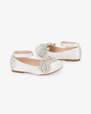 Satin Ballet Flats with Small Rhinestones AppliqueHARPER Small Rhinestones Applique White/Ivory Siblings