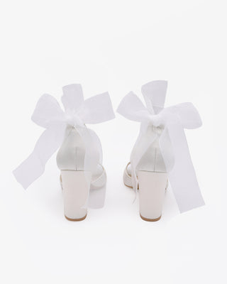 Satin Block Heel Wedding Sandals with Wrapped Ribbon TieWomen Shoes