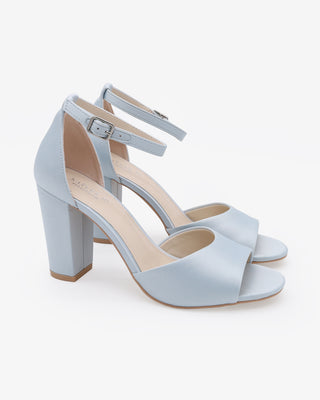 Light Blue Satin Block Heel Wedding Sandals
