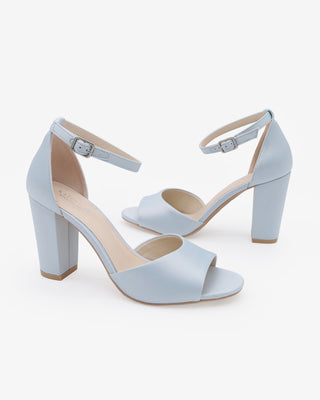Light Blue Satin Block Heel Wedding Sandals