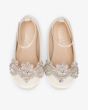 Satin Ballet Flats with Small Rhinestones Applique