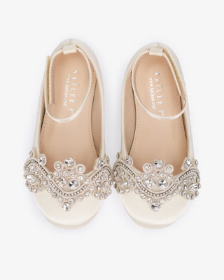 Satin Ballet Flats with Small Rhinestones AppliqueHARPER Small Rhinestones Applique White/Ivory Siblings