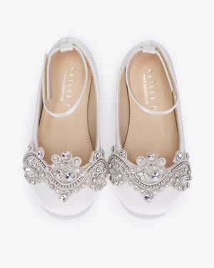 Satin Ballet Flats with Small Rhinestones Applique