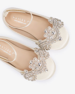 Satin Ballet Flats with Small Rhinestones AppliqueHARPER Small Rhinestones Applique White/Ivory Siblings