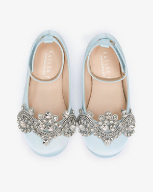 Satin Ballet Flats with Small Rhinestones Applique