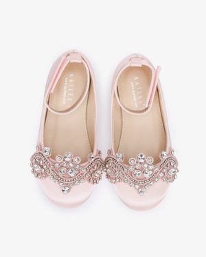 Satin Ballet Flats with Small Rhinestones Applique