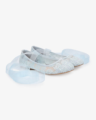 Light Blue Crochet Lace Wedding Flats with Sheer Ballerina Lace Up