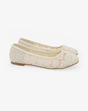 Crochet Lace Round Toe Flats with Mini Pearls