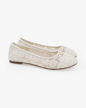 Crochet Lace Round Toe Flats with Mini Pearls