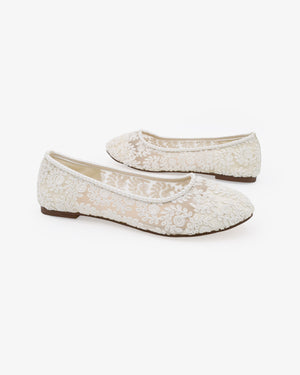 Crochet Lace Round Toe Flats with Mini Pearls