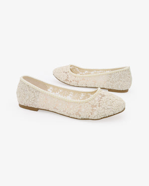 Crochet Lace Round Toe Flats with Mini Pearls