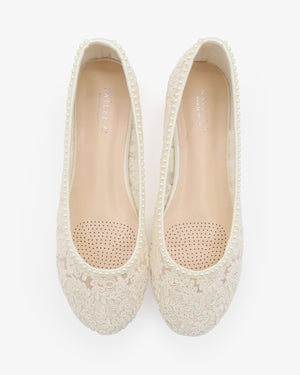 Crochet Lace Round Toe Flats with Mini Pearls