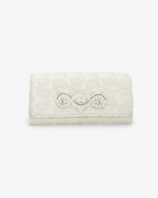 Ivory Crochet Wedding Clutch with Pearls Applique